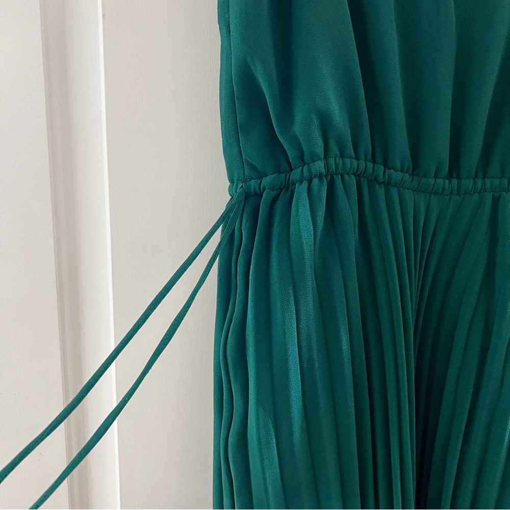 ASOS pleated cami midi dress with drawstring waist in forest green - Picture 8 of 8
